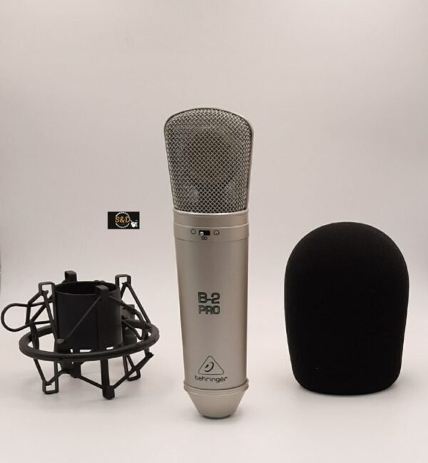Behringer B-2 PRO Studio Condenser Microphone The B-2 PRO microphone is a home recording enthusiast’s dream come true! These professional-quality condenser microphones are designed to capture your sounds with incredible realism, sensitivity and accuracy. With selectable pickup patterns (cardioid, omni and figure eight), frequency filters and input pads, B-2 PRO ultra-low noise mics are an excellent choice for any recording scenario – and rugged enough to go the distance! With a heavy duty suspension mount and windscreen included in the sleek aluminum case, the B-2 PRO just may be the only microphone your studio will need.