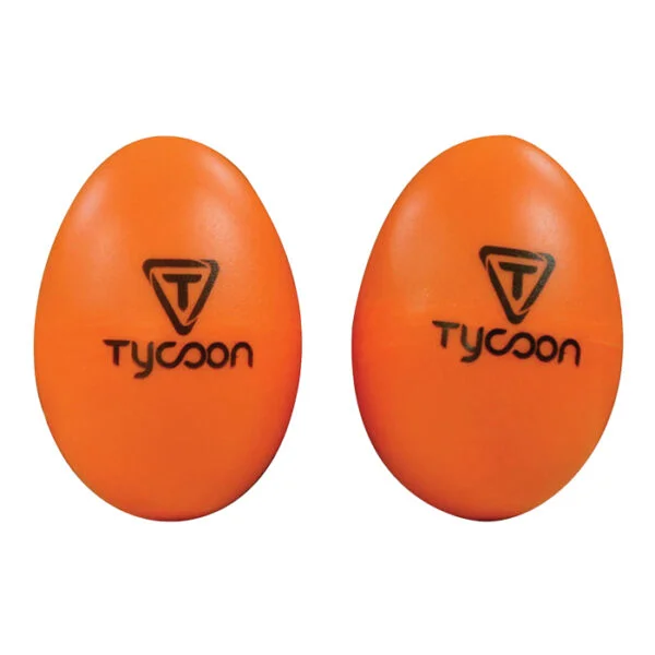 Tycoon TE-O Orange Plastic Egg Shakers High gloss fluorescent colors Made of durable plastic with steel fill Plastic egg shakers are excellent for recreational playing or drum circles An ideal instrument to have available for any musical situation Sold in pairs